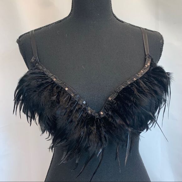 LA Vie En Rose Roselle black feather bra Sz 38C - Picture 4 of 15